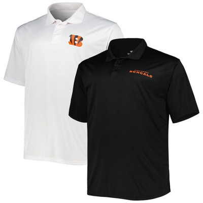 Fanatics Men's  Branded Black And White Cincinnati Bengals Big And Tall Solid Two-pack Polo Shirt Set In Black,white