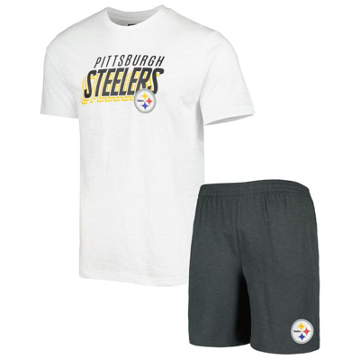 Concepts Sport Men's  Charcoal, White Pittsburgh Steelers Downfield T-shirt Shorts Sleep Set In Charcoal,white