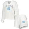 Concepts Sport Women's  White North Carolina Tar Heels Sunray Notch Neck Long Sleeve T-shirt And Shor In White