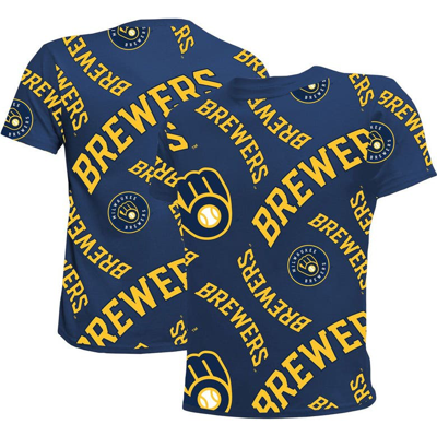Stitches Kids' Youth  Navy Milwaukee Brewers Allover Team T-shirt