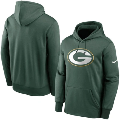 Nike Green Green Bay Packers Fan Gear Primary Logo Therma Performance Pullover Hoodie