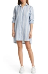 Frank & Eileen Hunter Stripe Step Hem Linen Shirtdress In Wide Slate Multi Stripe