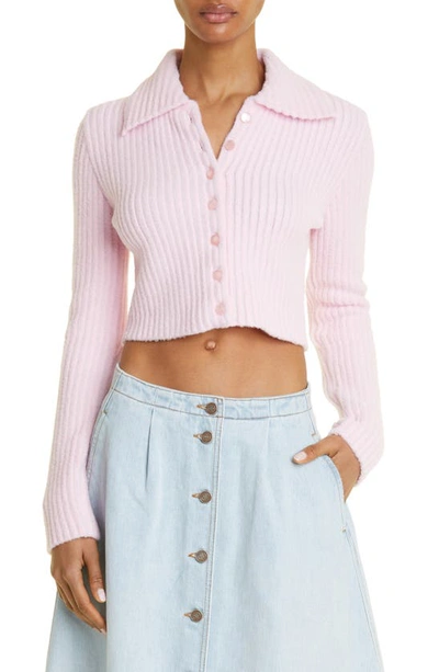 Erl Pink Cheeader Cropped Cardigan