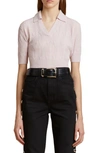 Khaite Lylith Cropped Pullover Aus Einer Kaschmirmischung Mit Zopfstrickmuster Und Polokragen In Pastellrosa