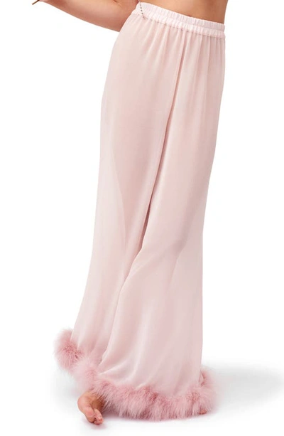 Sleeper Fluffy You Sheer Pyjama Trousers With Detachable Turkey Feather Trim In Pink