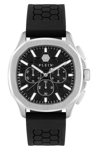 PHILIPP PLEIN SPECTRE CHRONOGRAPH SILICONE STRAP WATCH, 44MM