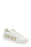 Versace La Greca Logo Low Top Sneaker In White/ Gold