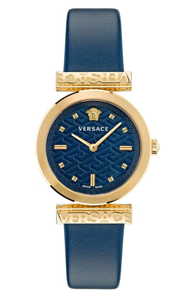 Versace Women's Swiss Regalia Blue Leather Strap Watch 34mm In Multi