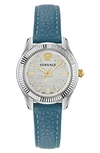 VERSACE GRECA TIME LEATHER STRAP WATCH, 35MM