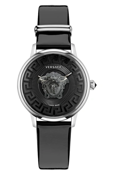 Versace Women's Medusa Alchemy Stainless Steel & Patent Leather Watch In Stainless Steel