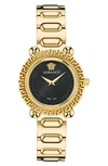 Versace 35mm Greca Twist Watch With Bracelet Strap, Yellow Gold/black In Gold Black