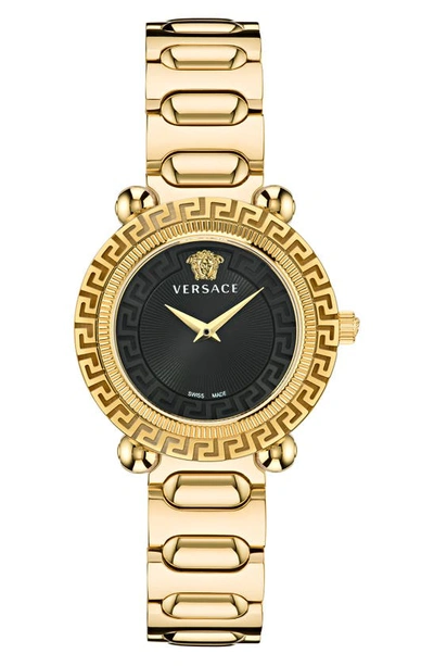 Versace Women's Swiss Greca Twist Gold Ion Plated Bracelet Watch 35mm In Gold Black