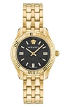 Versace Women's Swiss Greca Time Gold Ion Plated Bracelet Watch 35mm In Ip Yellow Gold