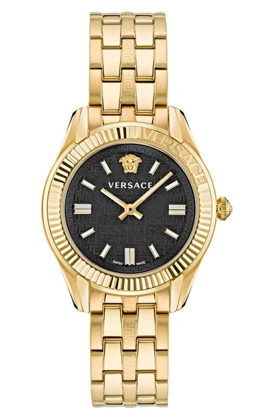 Versace 35mm Greca Time Watch With Bracelet Strap, Yellow Gold/black