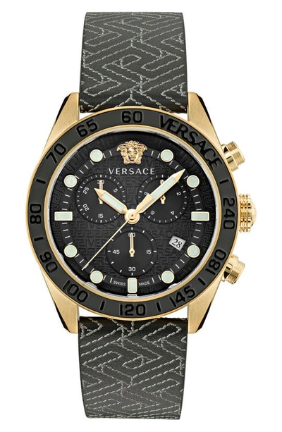 Versace Men's Greca Dome Chronograph Leather Strap Watch, 43mm In Gold