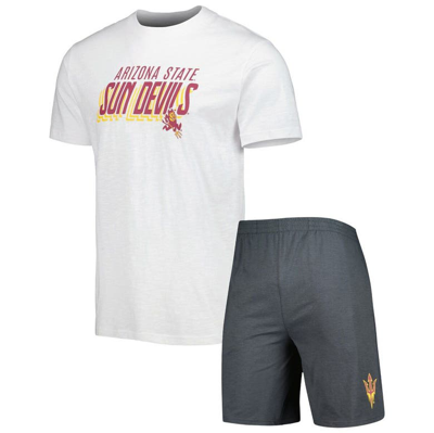 Concepts Sport Men's  Charcoal, White Arizona State Sun Devils Downfield T-shirt And Shorts Set In Charcoal,white