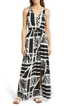 Elan V Neck Maxi Dress In Black Barbados Print