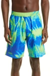 Agr Scrunch Digital Tie Dye Shorts In Blue/ Green