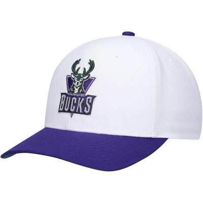 Mitchell & Ness Men's  White, Purple Milwaukee Bucks Hardwood Classics Core 2-tone 2.0 Pro Snapback H In White,purple