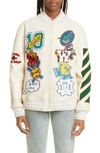 Off-white Patch-embellished Varsity Jacket In White Multicolor