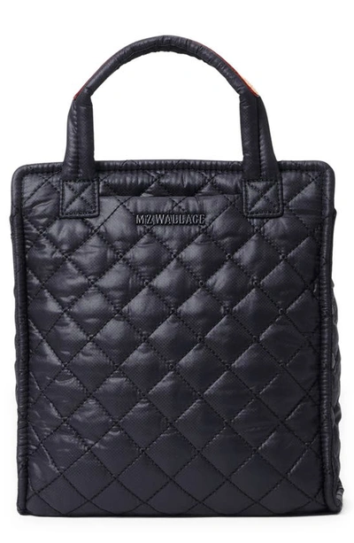 Mz Wallace Mini Quilted Nylon Box Tote Bag In Black