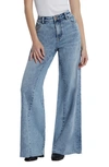 HINT OF BLU HAPPY DUAL TWO-TONE HIGH WAIST WIDE LEG JEANS