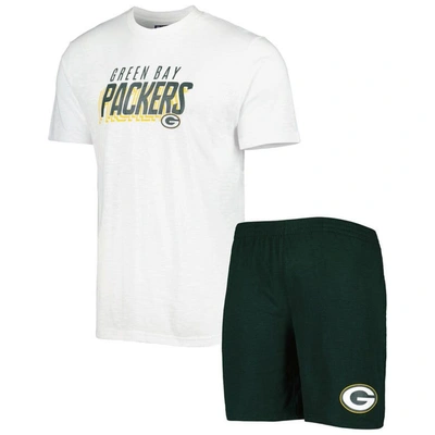 Concepts Sport Men's  Green, White Green Bay Packers Downfield T-shirt And Shorts Sleep Set In Green,white