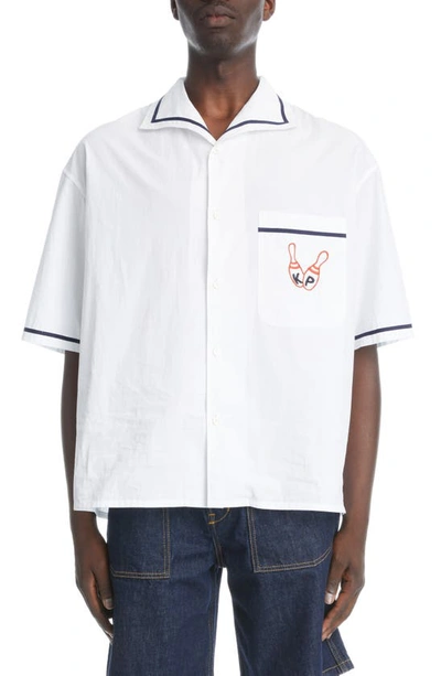 Kenzo Bowling Elephant-embroidered Poplin Shirt In Blanc Casse