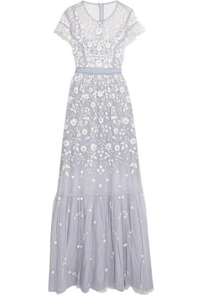 Needle & Thread Meadow Embroidered Tulle Gown In Multi