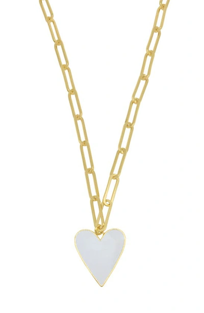 Adornia 20-22" Adjustable 14k Gold Plated White Enamel Heart Paper Clip Chain Necklace