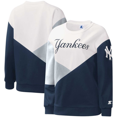 Starter Women's  White, Navy New York Yankees Shutout Pullover Sweatshirt In White,navy