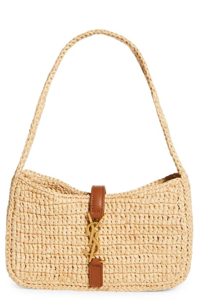 Saint Laurent Le 5 A 7 Mini Raffia Hobo Bag In Natural/ Brick