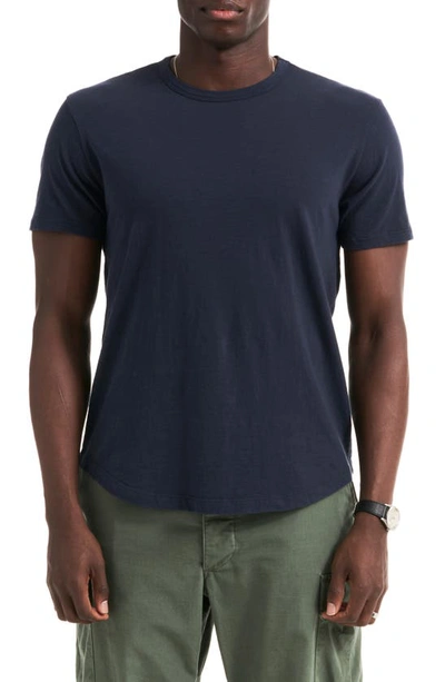 Buck Mason Curve Hem Cotton Slub T-shirt In Mid Night