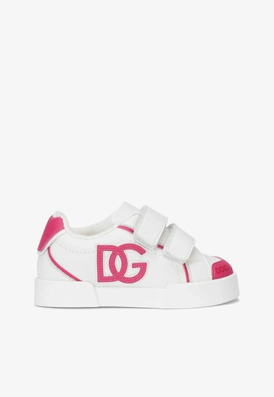 Dolce & Gabbana Baby Portofino Dg Logo Sneakers In White