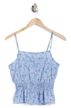 Vero Moda Henna Smocked Peplum Top In Birch Aop Blue Hollo