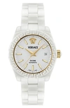 Versace Women's Swiss Automatic Dv One White Ceramic Bracelet Watch 40mm