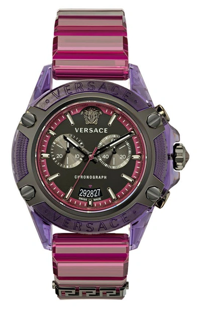 Versace Men's Swiss Chronograph Icon Active Transparent Purple Silicone Strap Watch 44mm