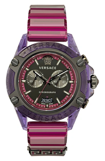 Versace Men's Swiss Chronograph Icon Active Transparent Purple Silicone Strap Watch 44mm In Metal