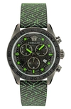 Versace Men's Swiss Chronograph Greca Dome Black & Green Leather Strap Watch 43mm In Black / Green