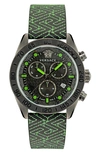 Versace Men's Greca Dome Chrono 43mm Ip Gunmetal Tone Stainless Steel & Leather Strap Watch In Ip Gunmetal