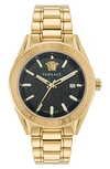 Versace Men's Swiss V-code Gold Ion Plated Bracelet Watch 42mm In Ip Yellow Gold