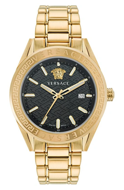 Versace Men's Swiss V-code Gold Ion Plated Bracelet Watch 42mm In Ip Yellow Gold