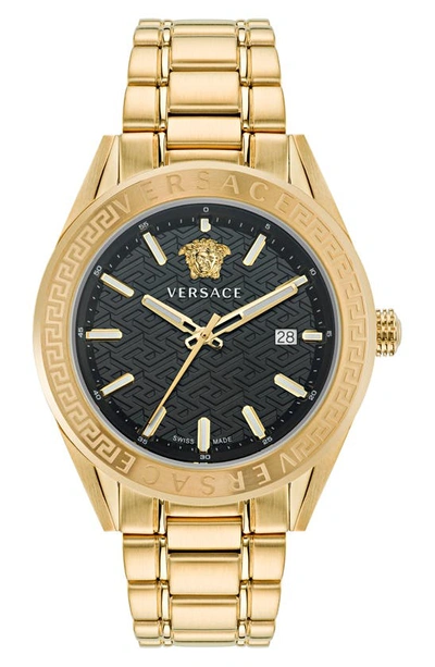 Versace Men's Swiss V-code Gold Ion Plated Bracelet Watch 42mm In Yellow Gold