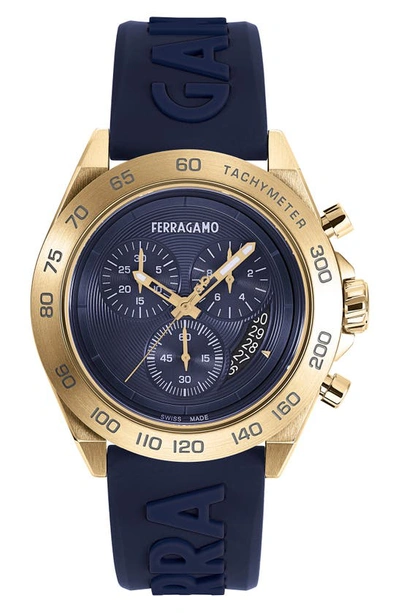 Ferragamo Urban Chrono Watch In Ip Yellow Gold/blue