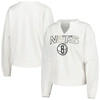 Concepts Sport Women's  White Brooklyn Nets Sunray Notch Neck Long Sleeve T-shirt In White