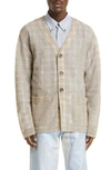 OUR LEGACY OVERSIZE SHEER CHECK WOOL BLEND CARDIGAN