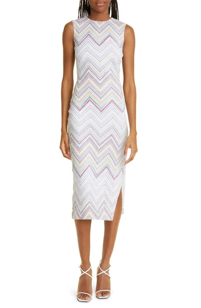 Missoni Zig-zag Bouclé Knit Midi Dress In White Multi