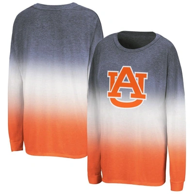 Colosseum Women's  Heather Navy, Heather Orange Auburn Tigers Winkle Dip-dye Long Sleeve T-shirt In Heather Navy,heather Orange