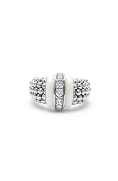 LAGOS WHITE CAVIAR CERAMIC DIAMOND RING