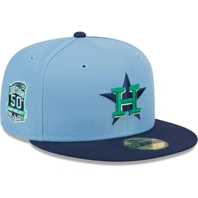 New Era Men's  Light Blue, Navy Houston Astros Green Undervisor 59fifty Fitted Hat In Light Blue,navy